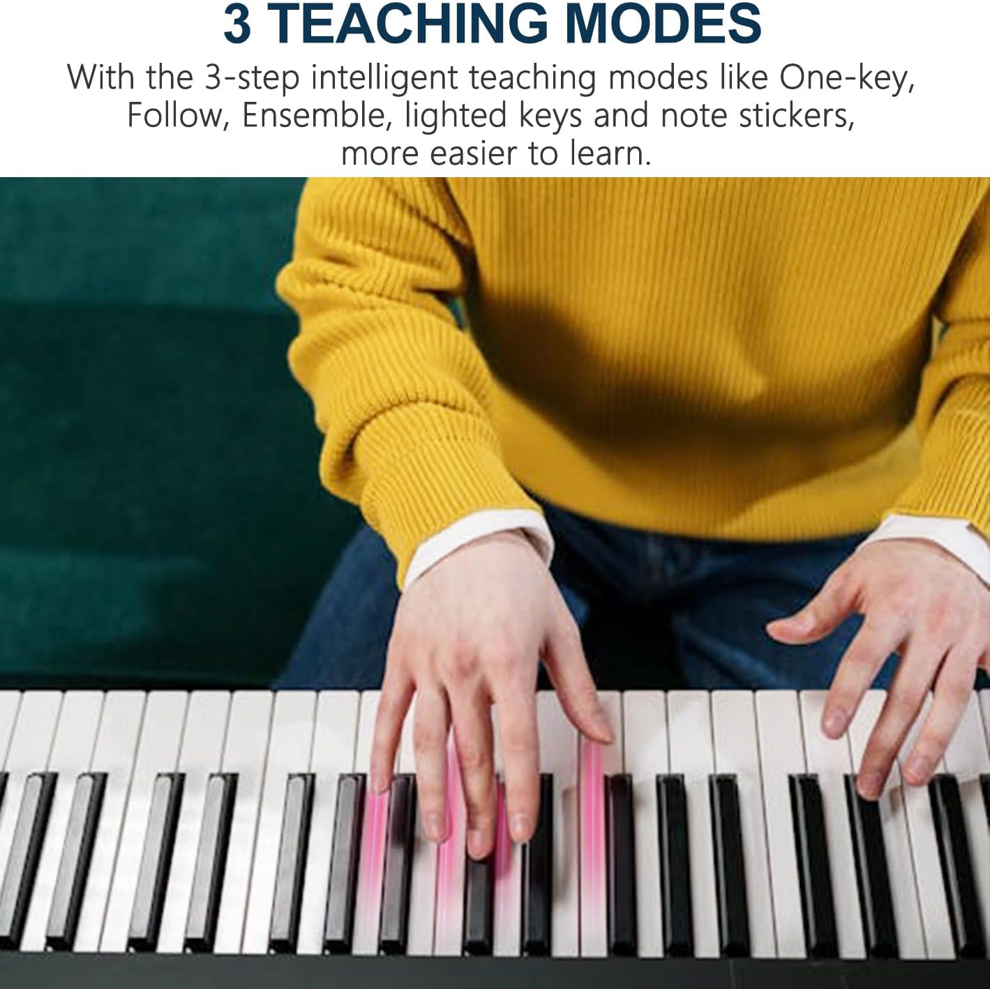 61 Key Portable Electronic Keyboard Piano w/Lighted Full Size Keys, LCD, Headphones, X-Stand, Stool, Music Rest, Microphone, Note Stickers