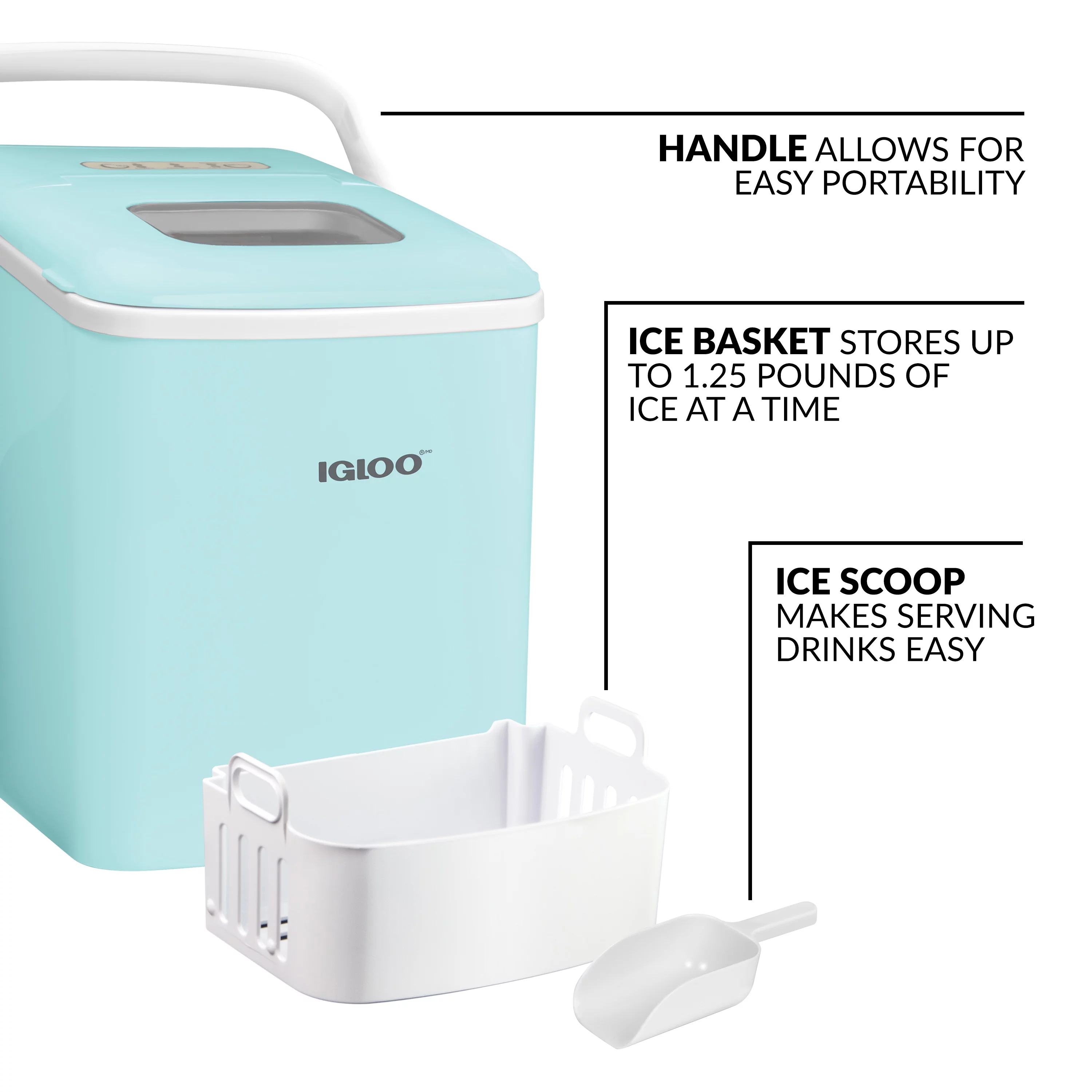 Igloo IGLICEB26HNAQ 26-Pound Automatic Self-Cleaning Portable Countertop Ice Maker Machine With Handle, Aqua