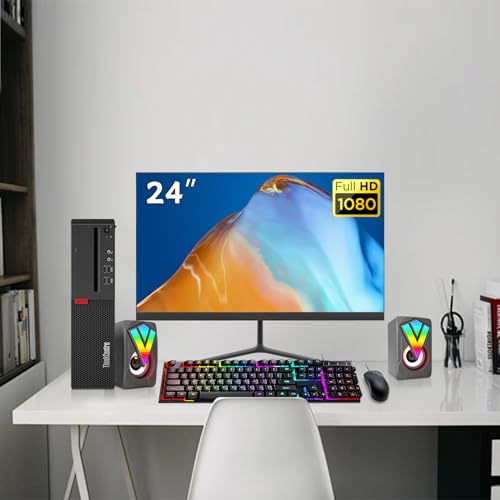 Lenovo ThinkCentre M710S SFF Desktop Computer, New 24" FHD Monitor Bundle, RGB Speakers, PC Set, Intel Core 6th 3.7GHz, 16GB RAM, 256GB SSD