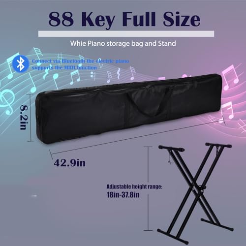 88 Key Digital Piano, Semi Weighted Electronic Keyboard Piano with Music Stand, Power Supply, Sustain Pedal, Stand, Bluetooth, MIDI