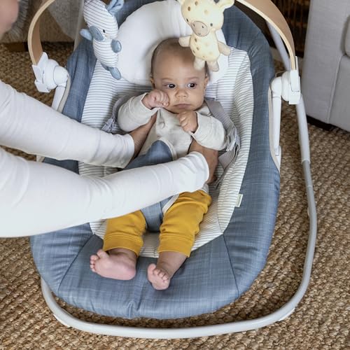 Ingenuity SimpleComfort Lightweight Compact 6-Speed Multi-Direction Baby Swing, Vibrations & Nature Sounds, 0-9 Months 6-20 lbs (Pink Cassidy)