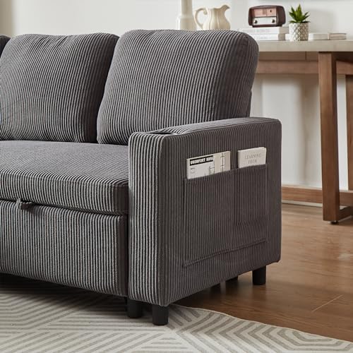 L-Shaped Pull Out Sleep Sofabed,Modern Reversible Sleeper Sectional Sofa Chenille Upholstered Button Tufted Decor with Storage Chaise