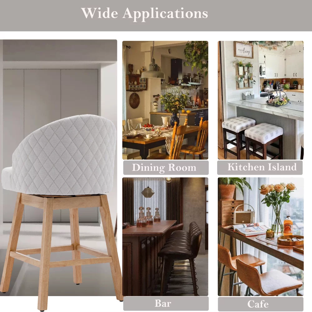 360 Degree Swivel Bar Stools, Counter Height Barstools, Modern Upholstered Bar Stools with Nailhead Trim Bar Chairs, 27 Inch Kitchen Island Bar Chair