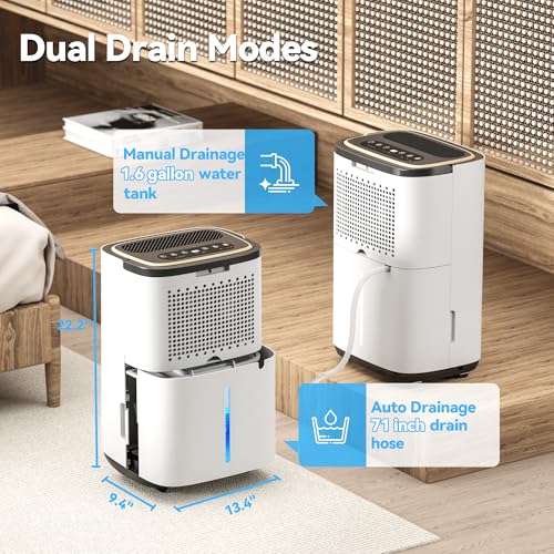 5000 Sq.Ft Dehumidifier, 50PT/24H Dehumidifiers with Hose for Basement, Large Compressor Dehumidifier for Home/Office/Bedroom/Laundry