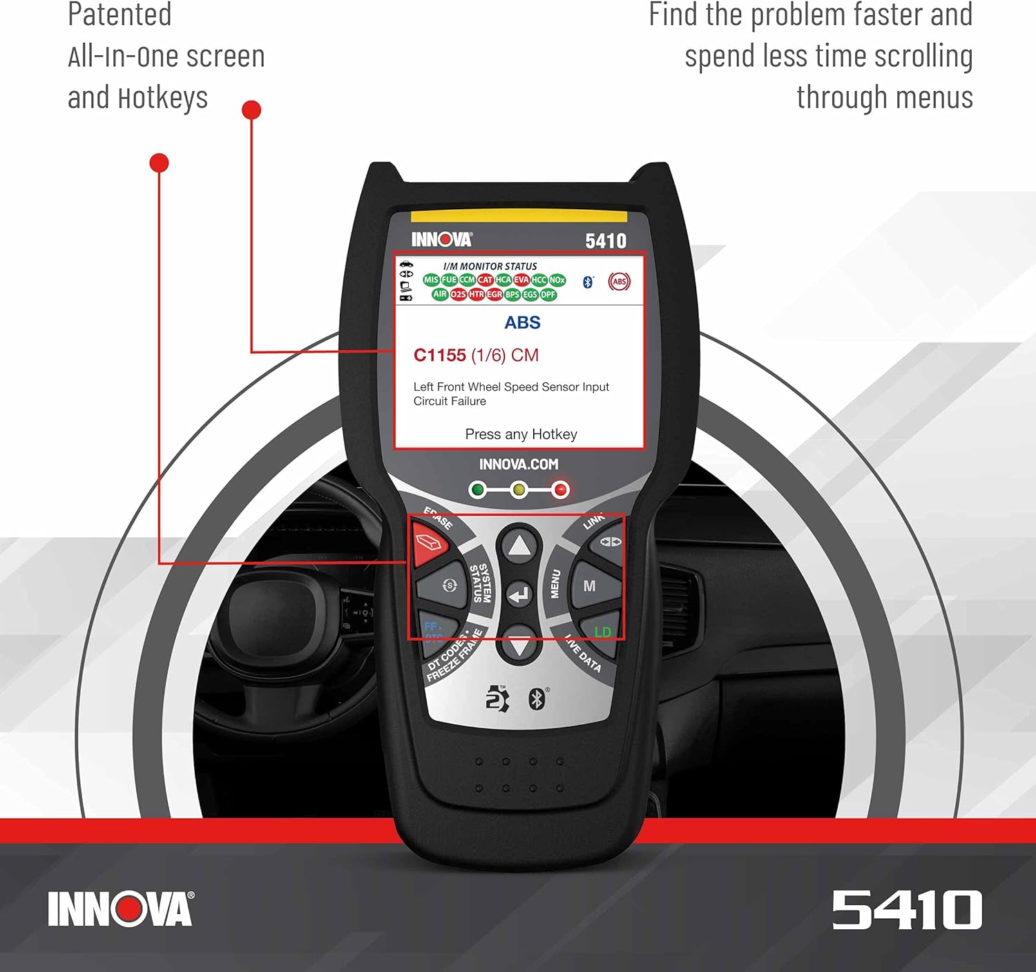 INNOVA 5410 - Newest 2022 OBD2 Diagnostic Code Scanner - Battery Reset, Initialize and Read Hybrid Battery Voltage, Read/Erase ABS/SRS Codes