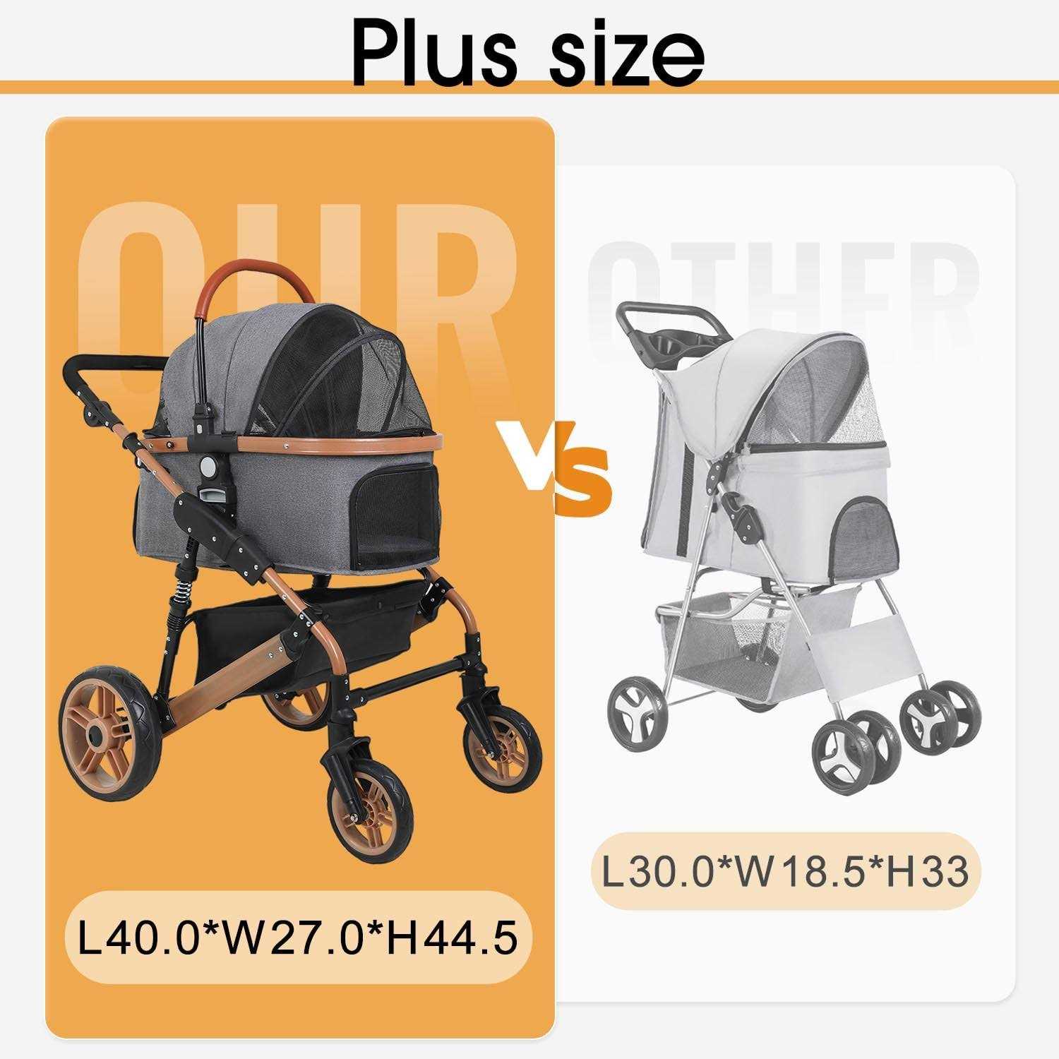 BestPet Pet Stroller Premium 3-in-1 Multifunction 4 Wheels Dog Cat Stroller for Large Medium Dogs Cats Aluminium Frame Folding Lightweight Travel