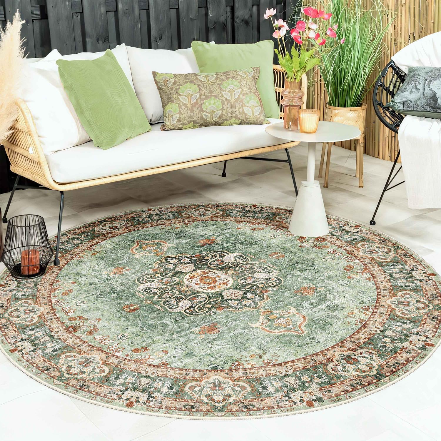 Green Round Rug 6ft,Large Circle Area Rugs for Bedroom Living Room Dining Room