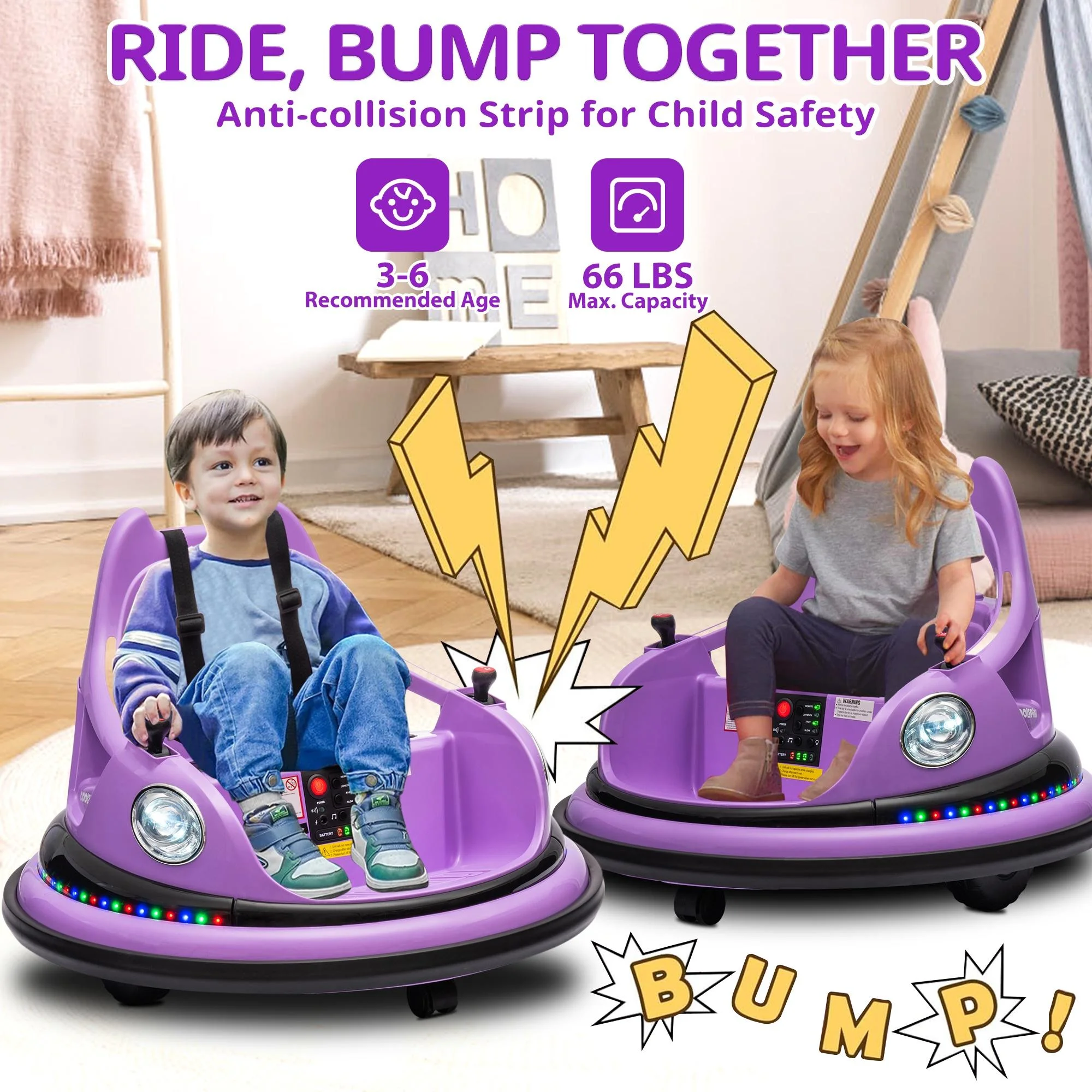 iRerts 12V Bumper Cars for Kids, Bumper Car Ride on with Remote Control, Battery Powered Kids Ride on Toys for 2-5 Year Old Boys Girls