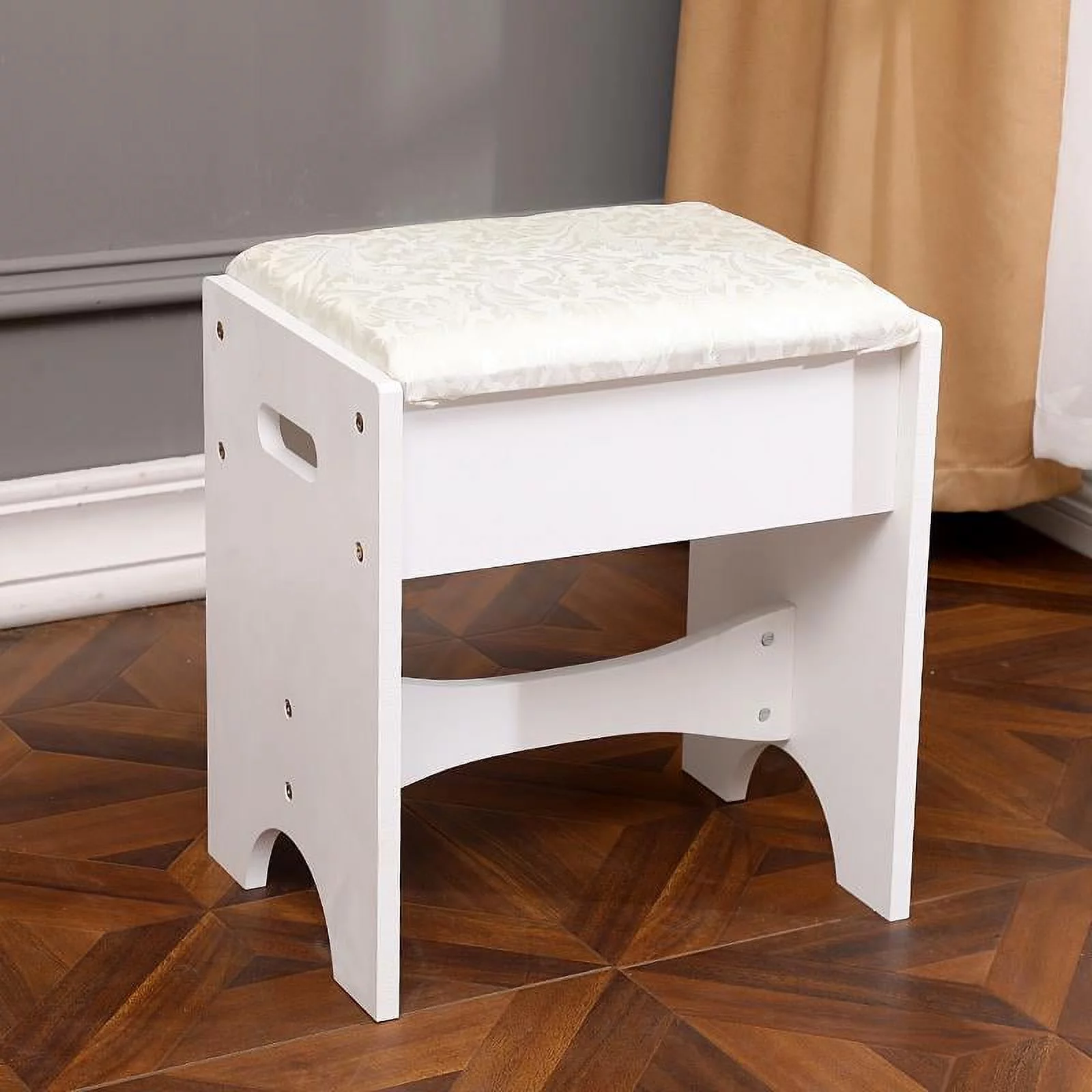 FCH Flip-top Mirror Vanity Set Makeup Dressing Table with 2 Drawers and Stool for Bedroom, White