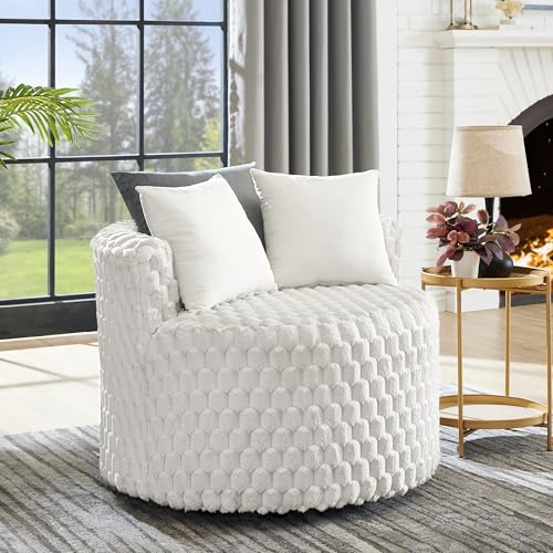 360 Swivel Accent Barrel Chair with Storage Ottoman & Headrest