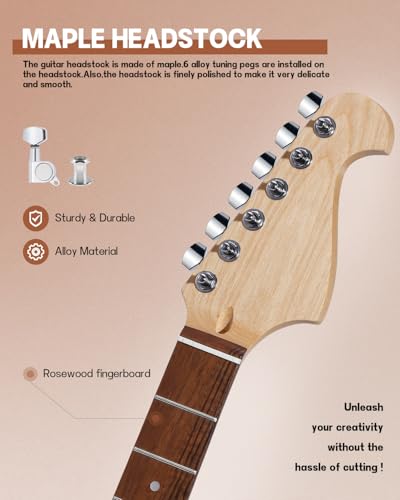 Leo Jaymz DIY Single Cut Electric Guitar Kits with Mahogany Body and Neck - Rosewood Fingerboard and All Components Included (LP Hollow)