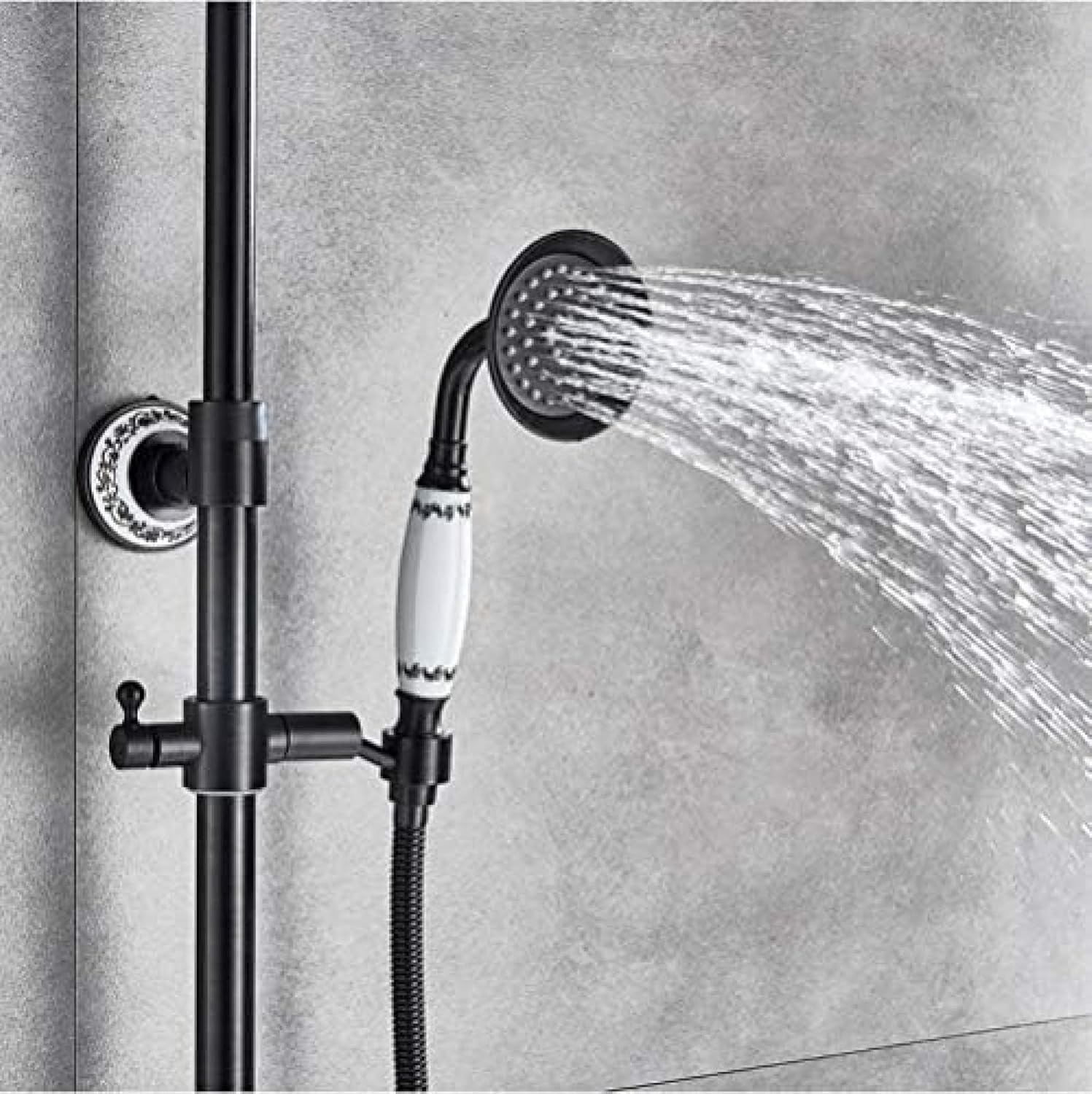 Shower System, Black Bronze Shower Set Brass 8" Rainfall Bath Shower Faucet In Wall Swivel Tub Spout Shower Column With Hand Shower