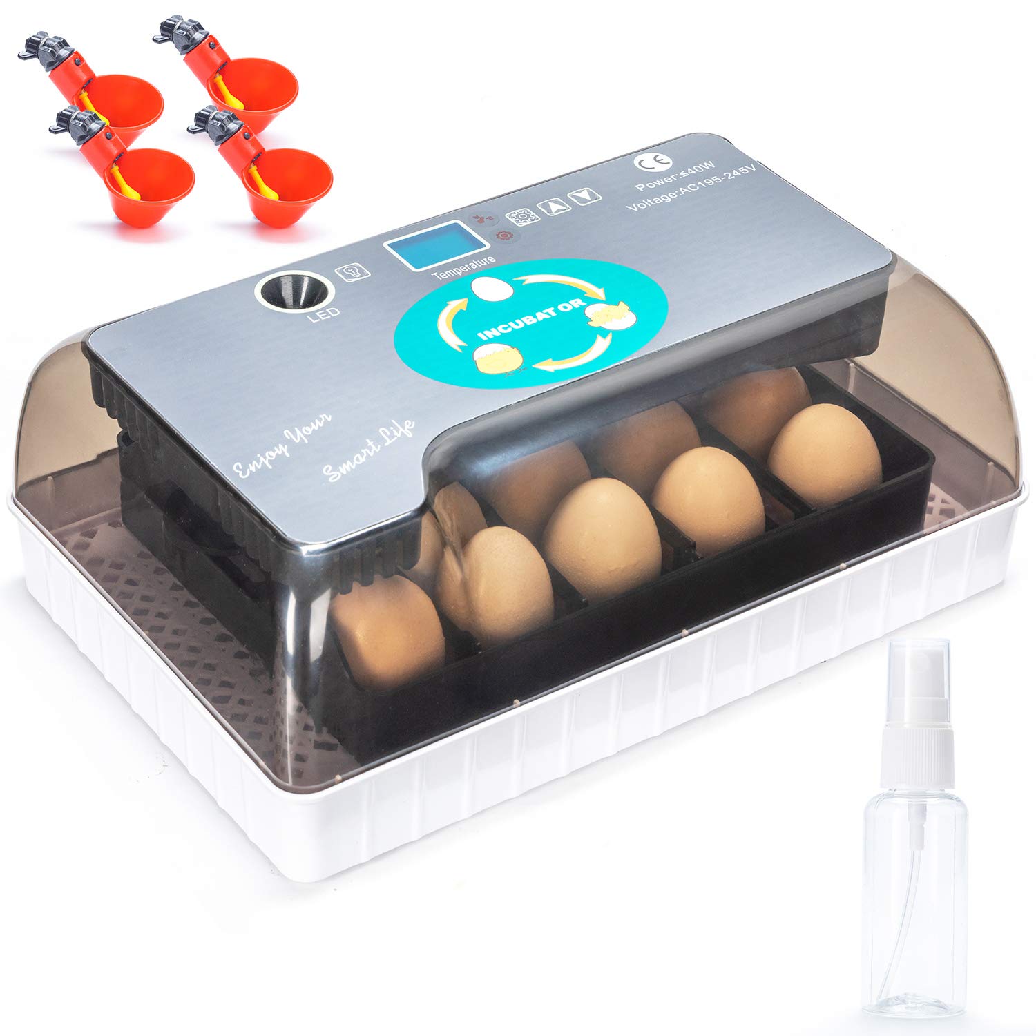 Apdo Egg Incubator, 9-35 Eggs Fully Automatic Poultry Hatcher Machine, Led Candler Automatic Egg Turner Temperature Control