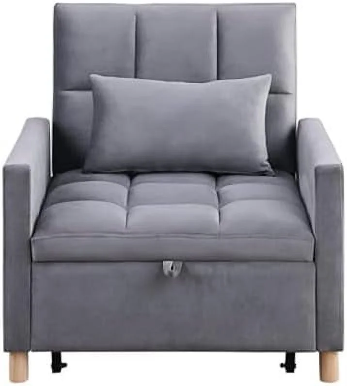 RUNFAYBIU Convertible Sleeper Sofa Chair Bed  3-in-1 Multi-Functional Velvet Couch with Pull-Out Bed  Modern Chaise Lounge Chair with Adjustable