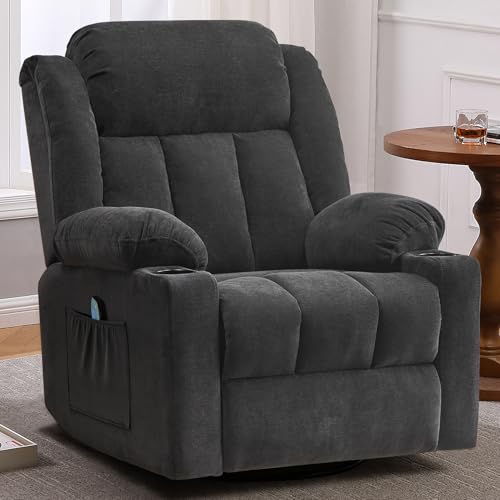 Rocker Swivel Recliner Chair for Adults, Overstuffed Large Manual Recliner Glider with Massage and Heat