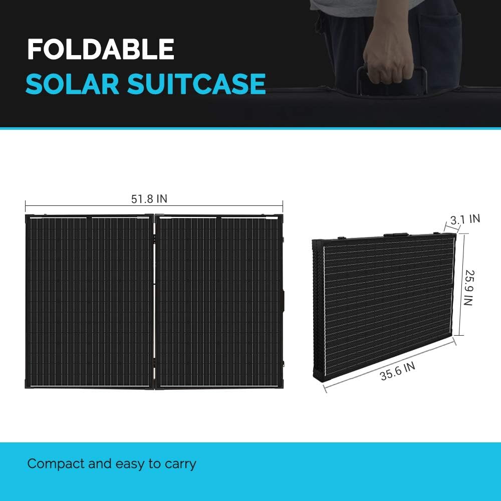 Renogy 100W 12V Monocrystalline Off Grid Portable Foldable 2pcs 50W Solar Panel Suitcase Built-In Kickstand