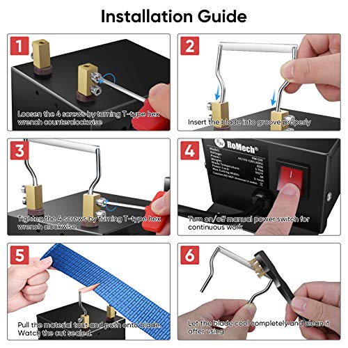 ROMECH 120W Adjustable Electric Rope Cutter, Hot Knife Thermal Blade, Bench Mount Cutting Tool Kit for Braid Fabric Webbing Belting Ribbon (120W