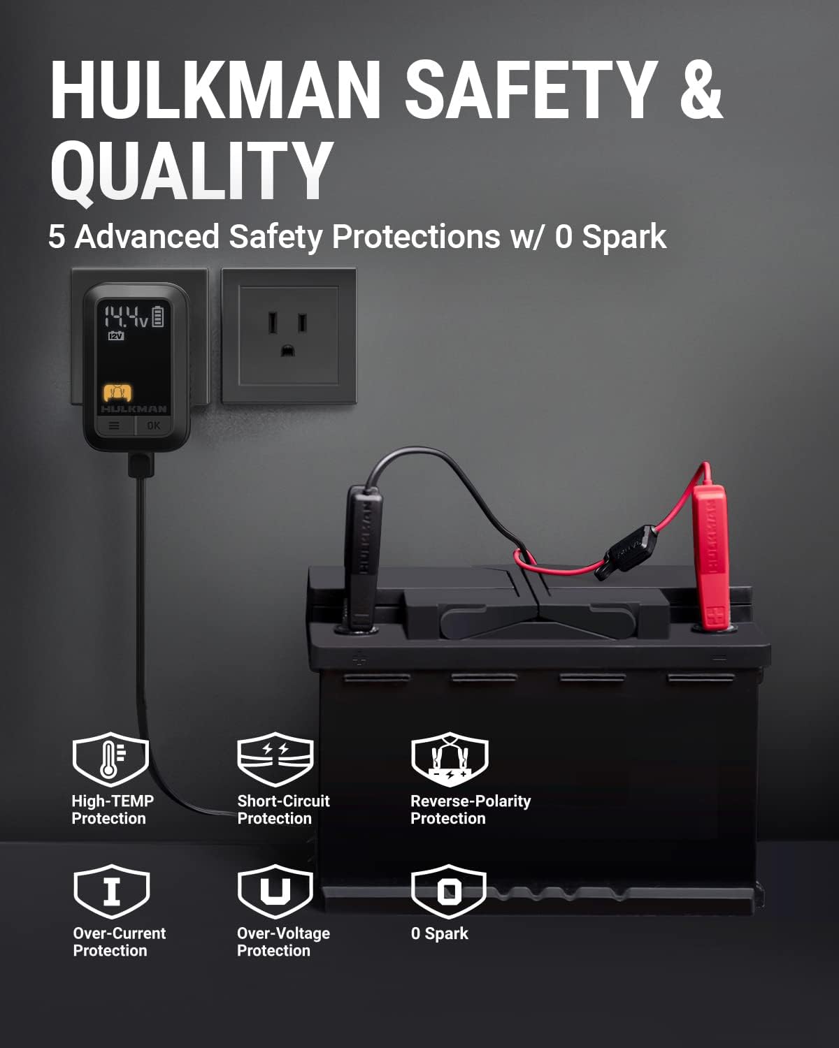 HULKMAN Sigma 1 Amp Automatic Car Battery Charger and Maintainer for 6V and 12V Battery with LED Screen Trickle Charger with Desulfator for Lead-Acid