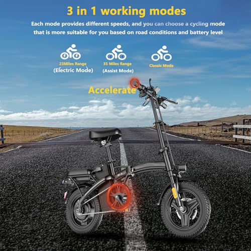 Electric Bike for Adults 500W Motor, 14" Folding Ebike Max 23MPH, Electric Bicycle with 48V12AH Removable Battery, 35Mile PAS Range
