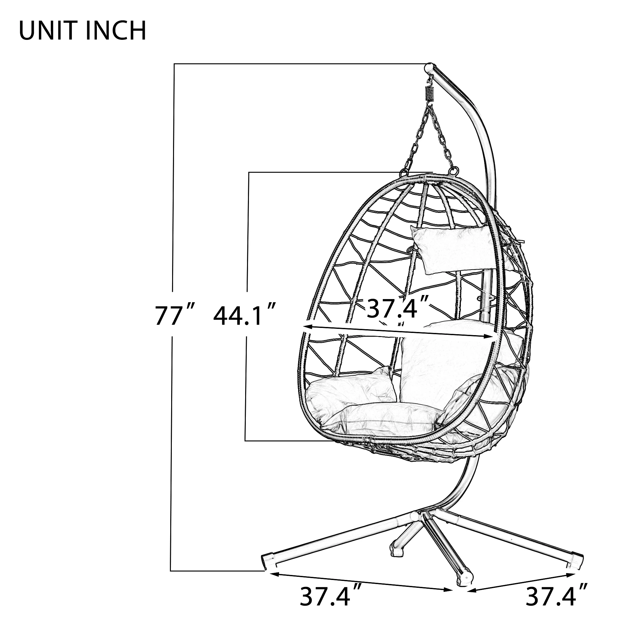 Egg Chair with Stand, Steel Frame Swing Chair Hanging Chair Max 350Lbs with Cushions & Pillow Bedroom, Outdoor, Porch, Garden, Deck, Gray