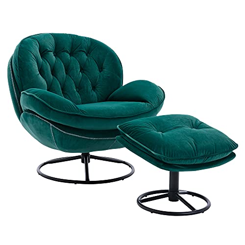 Baysitone Velvet Swivel Accent Chair with Ottoman Set, Modern Lounge Chair with Footrest, Comfy Armchair with 360 Degree Swiveling for Living Room