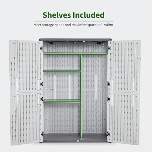 Macrout Plastic Storage Shed 4.3 x 2.5 ft, Waterproof Outdoor Storage Cabinet with Floor, Resin Shed for Garden and Patio (Medium)