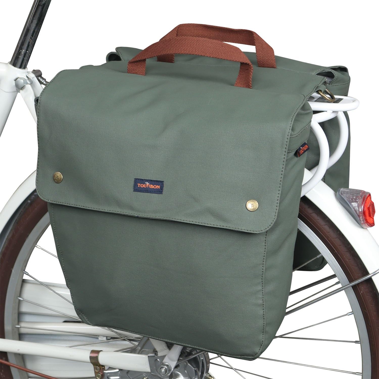 TOURBON Canvas Cycling Bicycle Bike Pannier Rear Seat Bag Rack Trunk (Waterproof, Roll-Up)