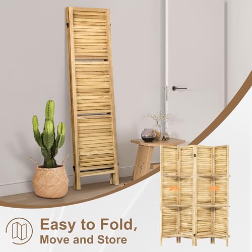 Osparple Room Divider with Shelves 6 Panel Wooden Folding Room Dividers Privacy Screen Wall Divider for Room Separation for Office and Apartment