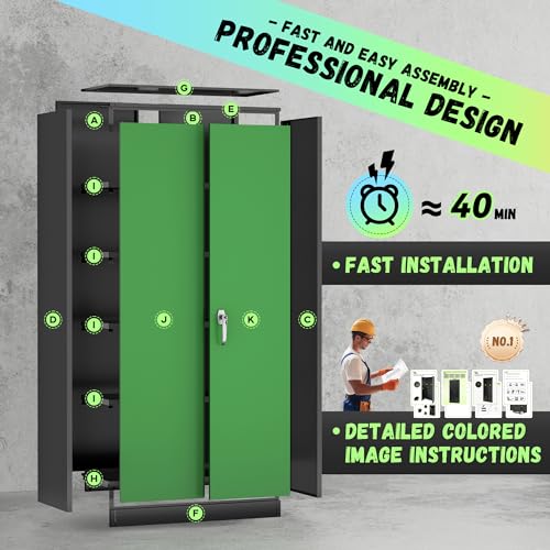 INTERGREAT Metal Storage Cabinets 72” Black Garage Steel Storage Cabinet with Doors and Shelves, Metal Tool Cabinet