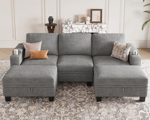 Belffin Modular Sectional Sofa Couch with Storage U Shape Convertible Corner Couches for Living Room Dark Grey Couch