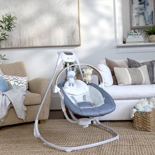 Ingenuity SimpleComfort Lightweight Compact 6-Speed Multi-Direction Baby Swing, Vibrations & Nature Sounds, 0-9 Months 6-20 lbs (Pink Cassidy)