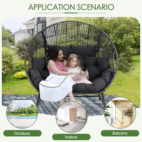 NICESOUL® Double Egg Chair Indoor Outdoor Stationary Oversized Thicken Padded Cushions, 2 Person Egg Loveseat Chair
