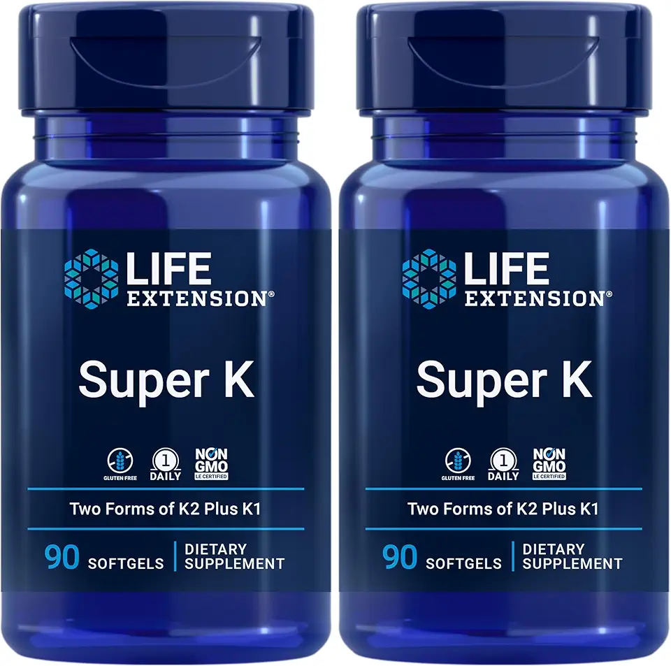 Life Extension Super K, Vitamin K1, Vitamin K2 mk-7, Vitamin K2 mk-4, Vitamin C, Bone/Heart/arterial Health, 3-Month Supply, Gluten-Free, 1 Daily