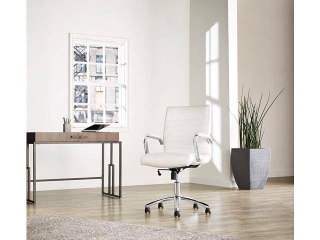 Realspace Modern Comfort Winsley Leather Mid-Back Chair, White