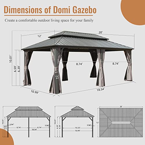 Domi 10' x 10' Hardtop Gazebo Outdoor Metal Gazebo with Galvanized Steel Double Roof Canopy, Curtains and Netting for Patio, Backyard, Deck