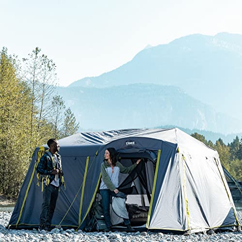 CORE Instant Cabin Tents | 6 Person / 9 Person / 10 Person / 12 Person Family Cabin Multi Room Pop Up Tents Car Camping | Included Storage Pockets