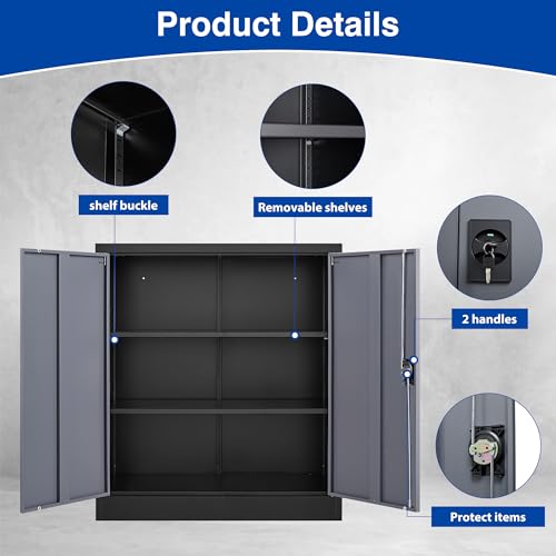 Metal Garage Storage Cabinet with Wheels,Metal Storage Cabinet with Adjustable Shelves,Steel Tool Cabinets with Locking Door for Home, School, Office