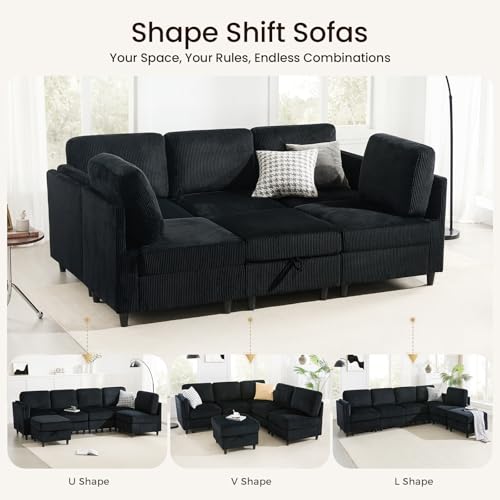 KKL Modular Sectional Sofa Bed with Storage Ottoman, Convertible L/U-Shaped Sleeper Couch for Living Room, Modern Reversible Design, Beige
