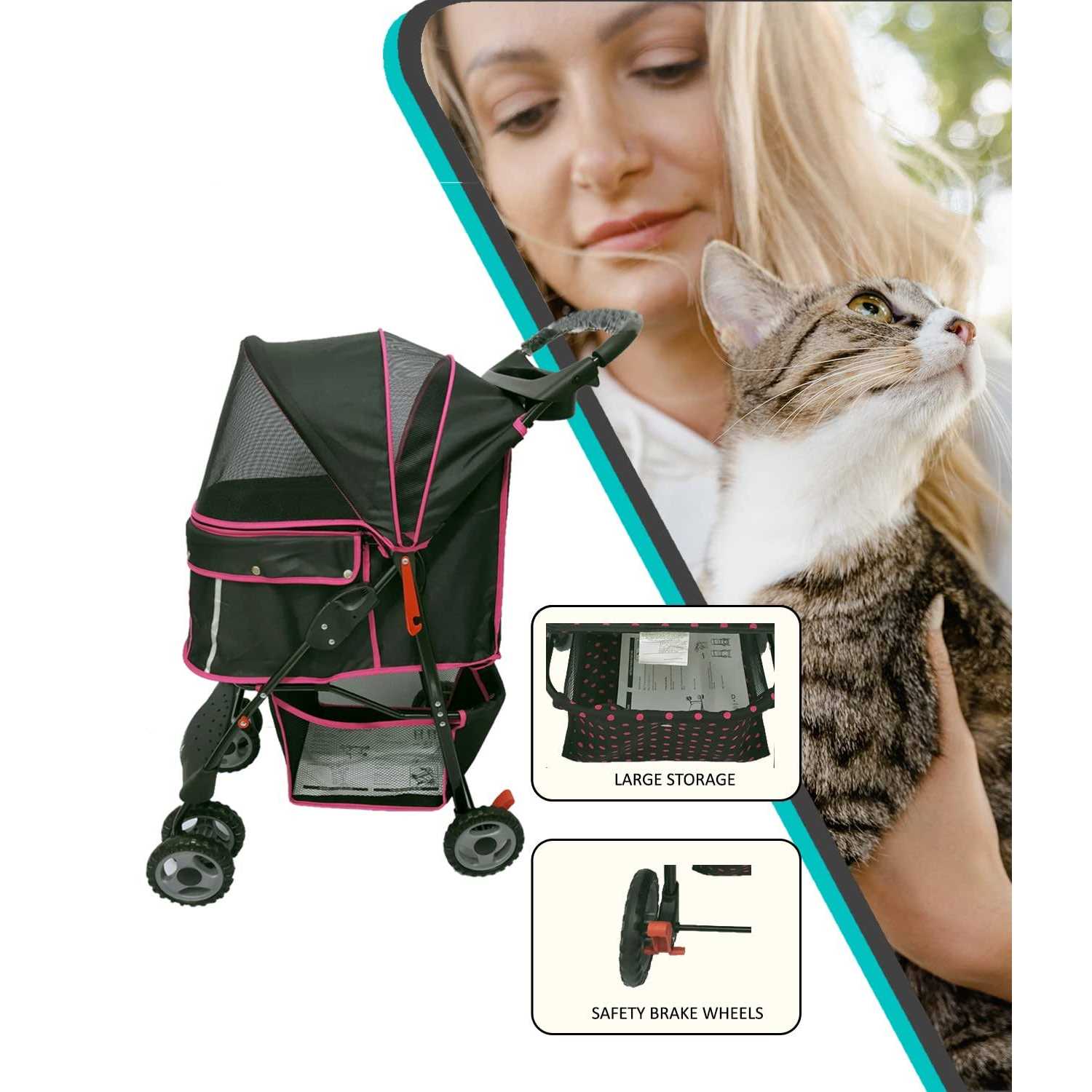 AmorosO Black Pink Pet Stroller Carrier - Pet Supplies online store