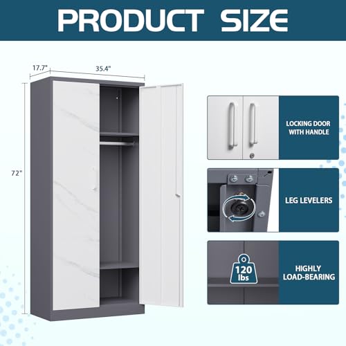 MIIIKO Steel Cabinet Wardrobe, Metal Locker Cabinet with Hanging Rod, Metal Clothing Locker Storage for Home, Office, Garage and Changing Room