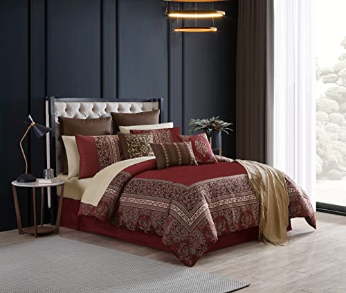 Riverbrook Home 100% Polyester Comforter Set, Queen, Hillcrest - Ivory/Gold, 9 Piece Set
