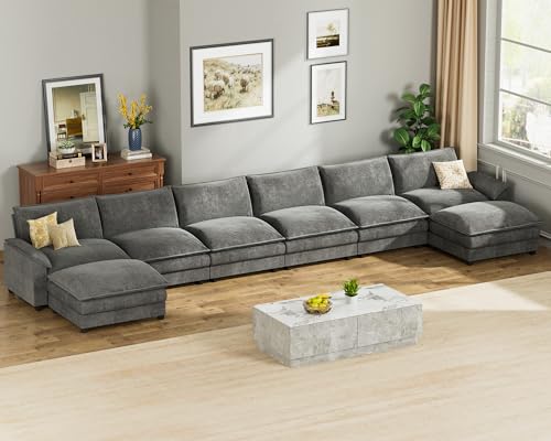 Homall 119" Modular Sectional Sofa, L Shaped Sofa Couch with Reversible Ottoman, DIY Combination Chenille Deep 3-Seat Cloud Couch for Living Room