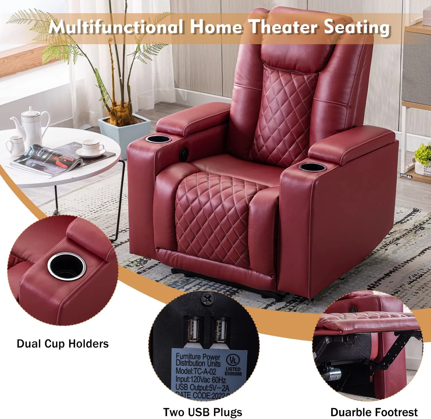 salable Power Recliner Chair Set of 3  PU Leather Electric Home Theater Seating with USB Ports and Cup Holders  Black Overstuffed Reclining Furniture