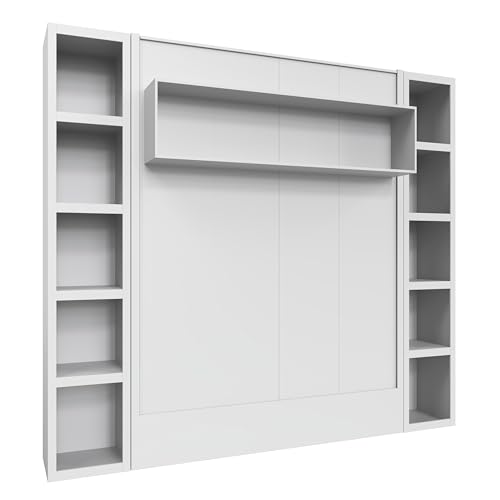 Oakland Living Easy-Lift Queen Murphy Wall Bed in Brown Wood Grain with Two Bookshelves