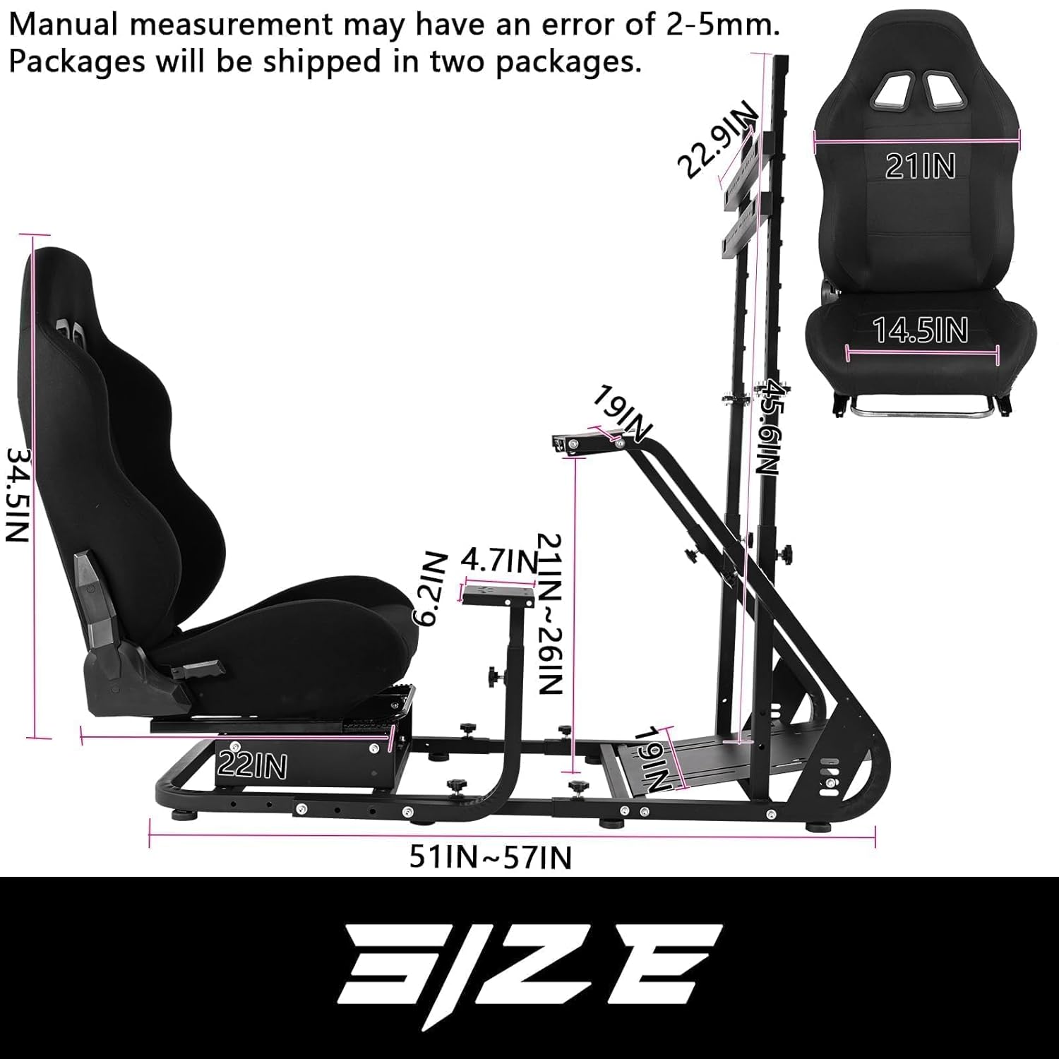 Anman G25 Pro TV VR Sim Racing Simulator Cockpit Black Seat with Visualizer Monitor Stand Fit for Logitech/Thrustmaster/Fanatec G25 G27 G29 G920 G923