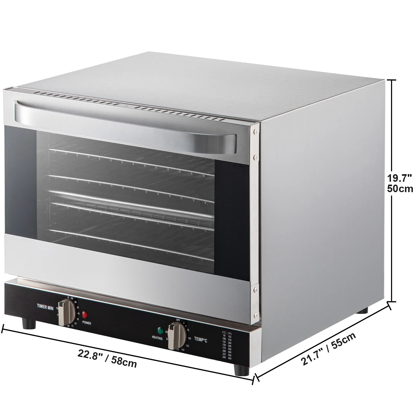 SKYSHALO Commercial Convection Oven, 66L/60Qt, Half-Size Conventional Oven Countertop, 1800W 4-Tier Toaster with Front Glass Door