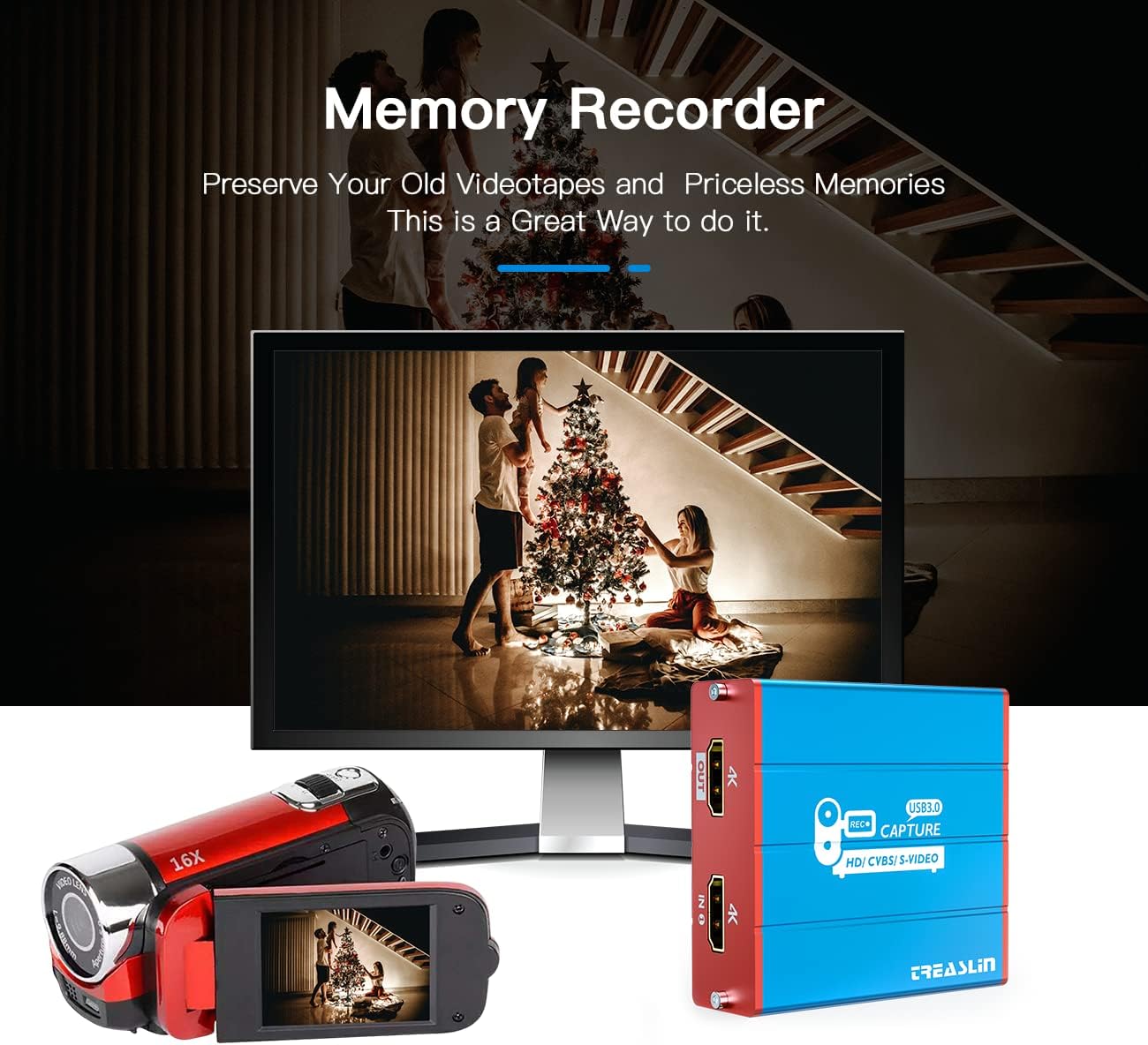 TreasLin Video Tape to Digital CVBS S-Video HDMI Capture Video Digital Format from VCR's, AV, RCA