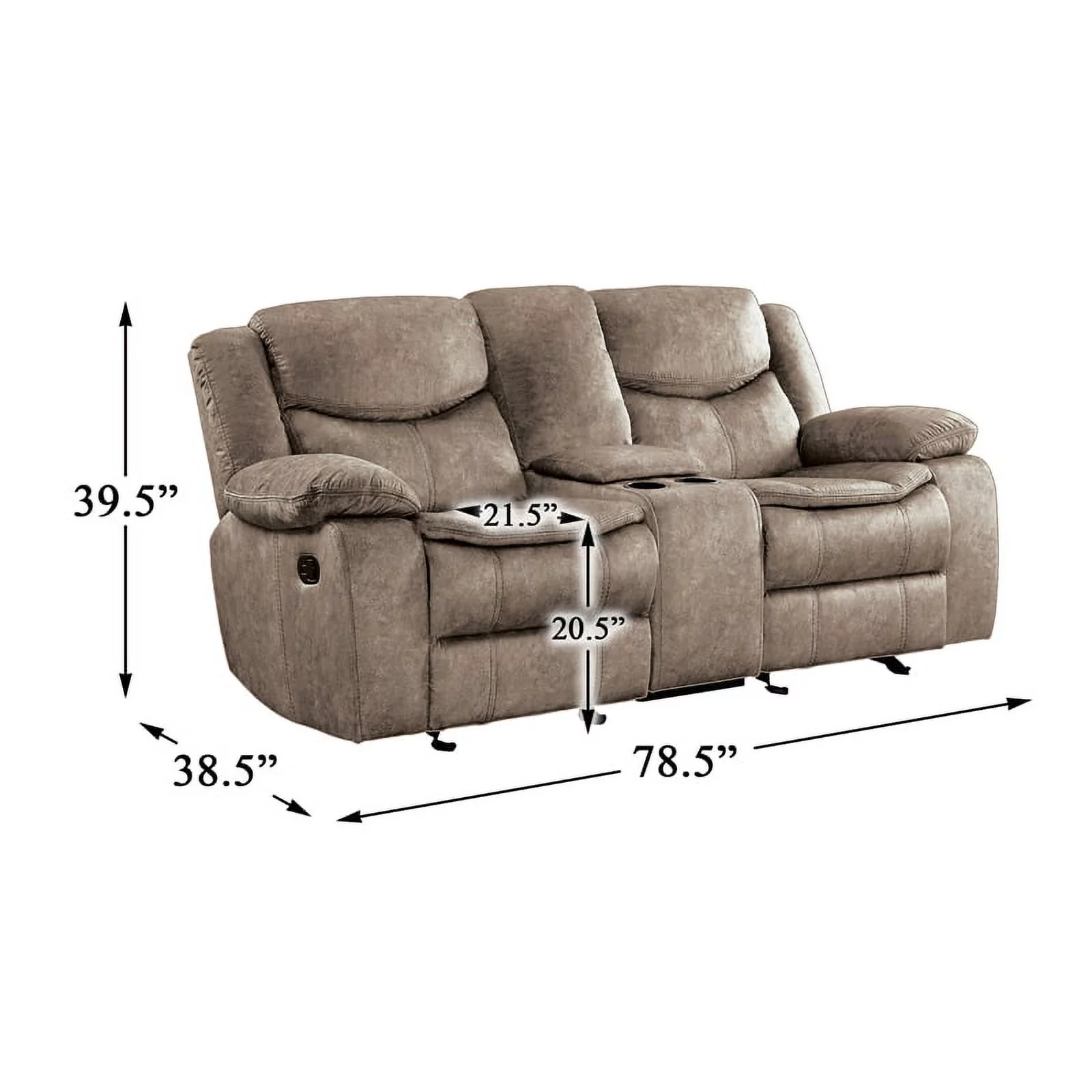 Lexicon Bastrop Fabric Double Glider Reclining Loveseat with Console in Brown