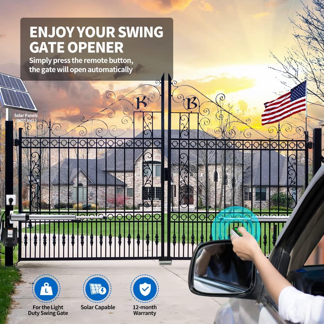 CASAR HJ4022 Dual Swing Gate Opener Light Duty Automatic Gate Motor for Double Swing Gate Up to 12ft per Arm