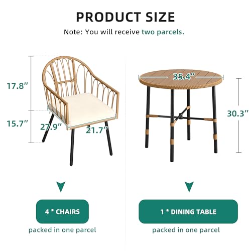 YITAHOME 5 Pieces Outdoor Patio Dining Table Chair Set,Wicker Patio Dining Set,Outdoor Rattan Dining Table Set for Patio, Backyard, Balcony